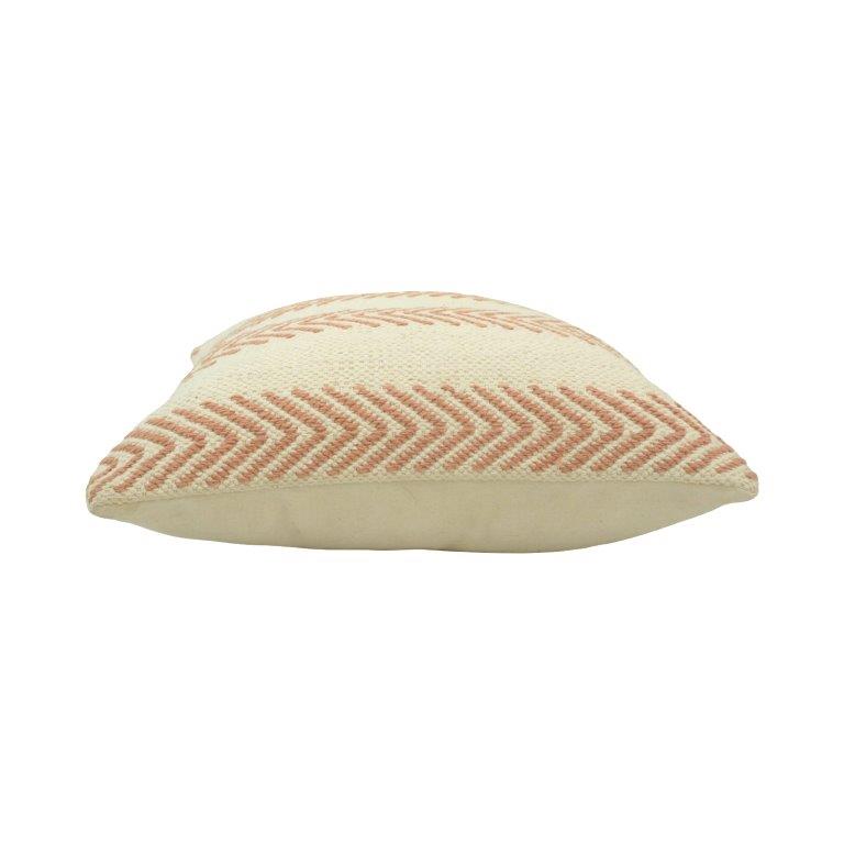 Handmade Cotton Chevron Embroidered Cushion Cover 45x45 cm | Boho Textured Throw Pillow Cover | Neutral Beige & Blush Pink - Bulk manufacturer & supplier from Panipat, India