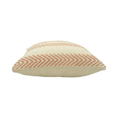 Handmade Cotton Chevron Embroidered Cushion Cover 45x45 cm | Boho Textured Throw Pillow Cover | Neutral Beige & Blush Pink