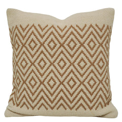 Handwoven Cotton Cushion Cover 45x45 cm | Geometric Diamond Pattern | Boho Decorative Throw Pillow Cover | Cream & Brown | Hidden Zip | Sofa & Bed Accent