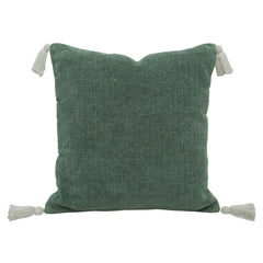 Handwoven Cotton Cushion Cover in Sage Green with Tassel Details – 45 x 45 cm