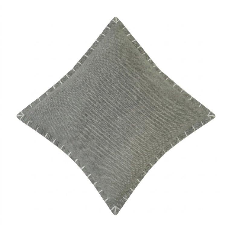 Sage Green Textured Cotton Cushion Cover with Striped Flange Border | 45 x 45 cm (18 x 18 Inch) Decorative Throw Pillow Cover - Bulk manufacturer & supplier from Panipat, India