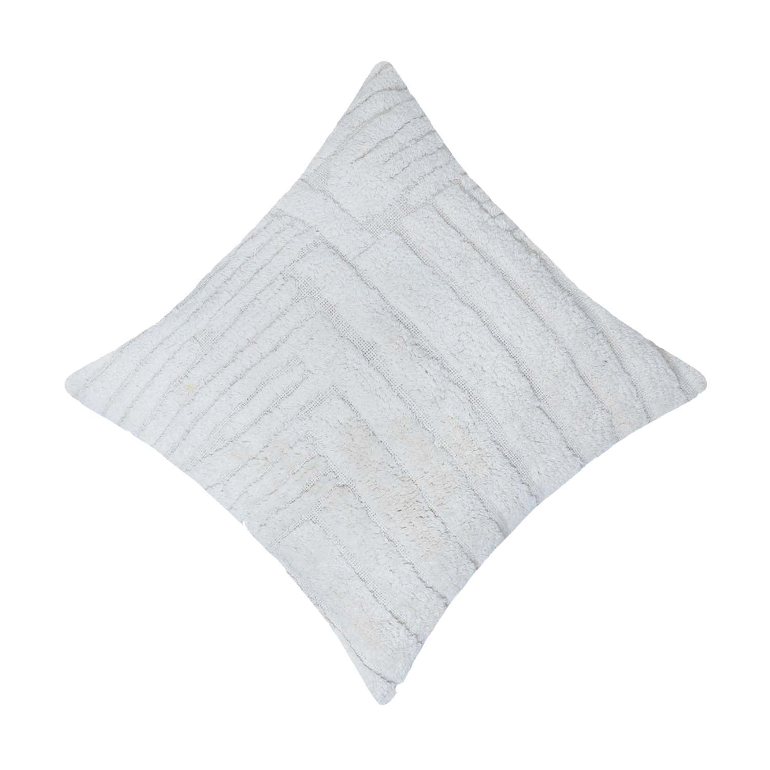 Handmade Tufted Cotton Cushion Cover 45x45 cm | Textured Geometric Boho Throw Pillow Cover | Off White Decorative Cushion Cover | Hidden Zipper | 18x18 Inch