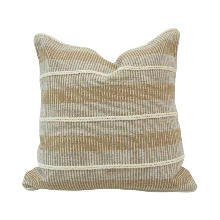 Handwoven Beige Stripe Cotton Cushion Cover | 45x45 cm Neutral Textured Throw Pillow Cover | Modern Boho Sofa Cushion - Bulk manufacturer & supplier from Panipat, India