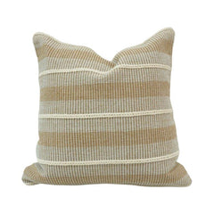 Handwoven Beige Stripe Cotton Cushion Cover | 45x45 cm Neutral Textured Throw Pillow Cover | Modern Boho Sofa Cushion