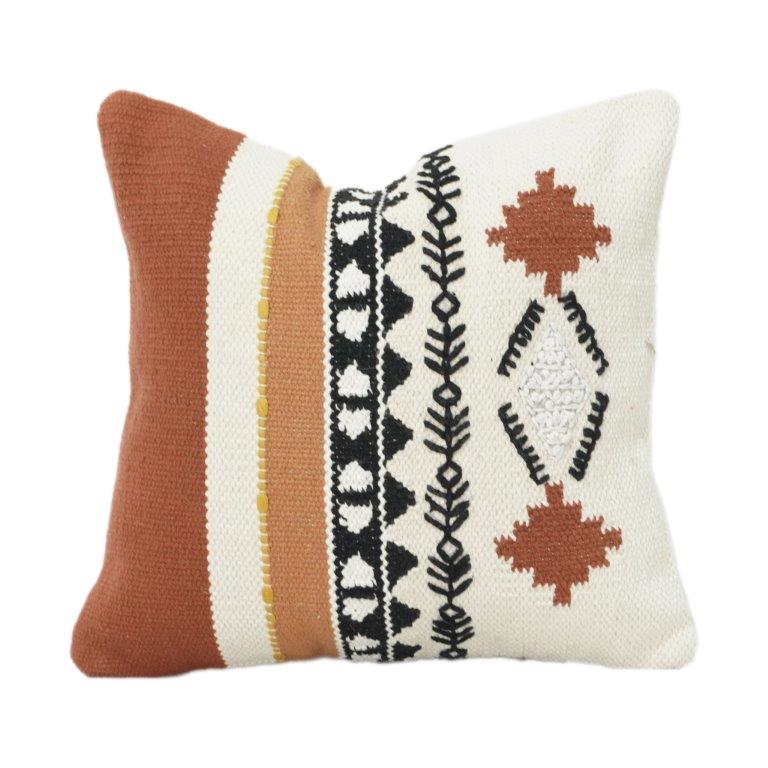 Handmade Cotton Embroidered Cushion Cover 45x45 cm | Boho Tribal Geometric Design | Decorative Throw Pillow Case