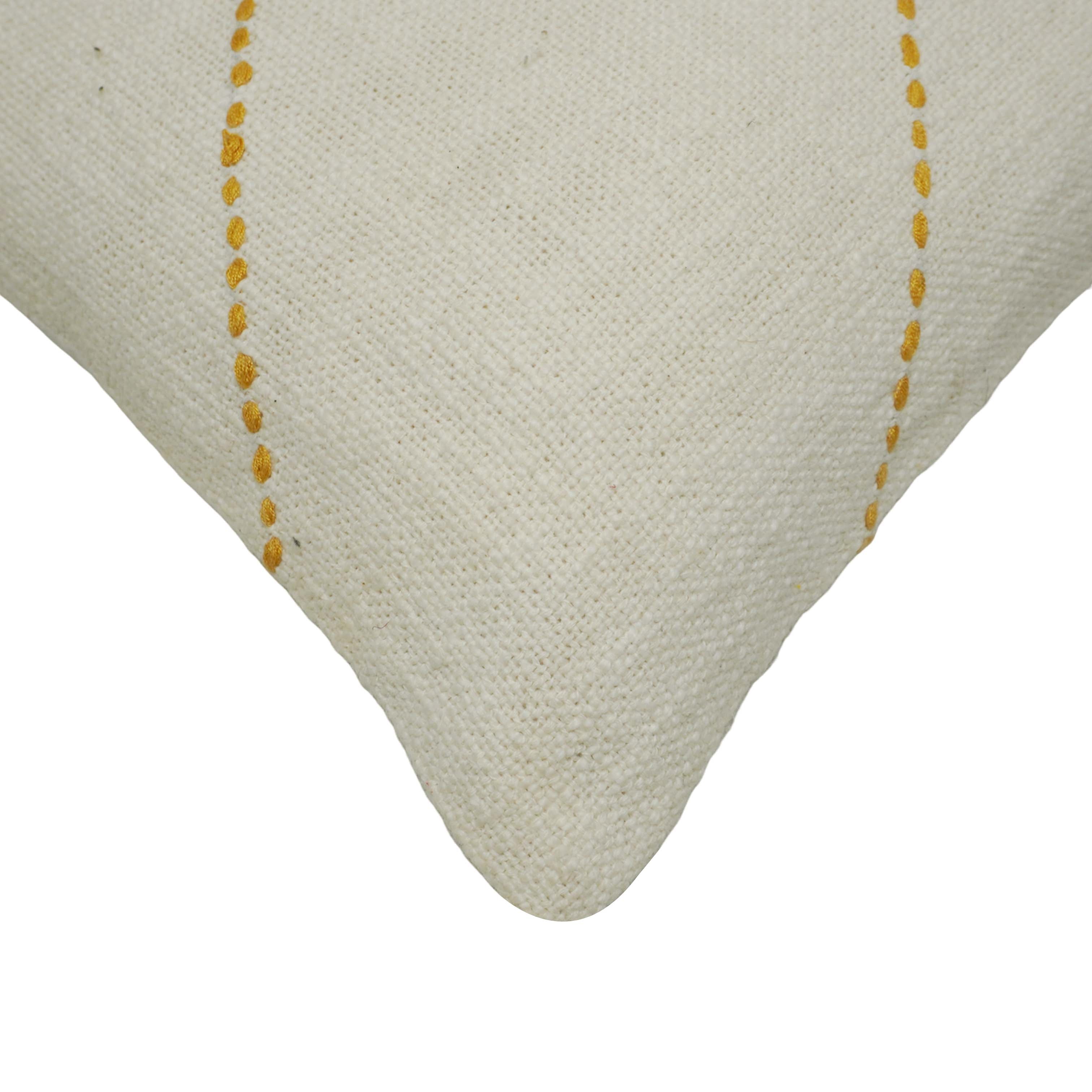 Hand Embroidered Cotton Cushion Cover 45x45 cm | Ivory & Mustard Geometric Stitch Decorative Throw Pillow Cover | Modern Boho Home Décor