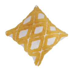 Mustard Yellow Tufted Cotton Cushion Cover 45x45 cm | Geometric Diamond Pattern | Handmade Textured Boho Throw Pillow Cover