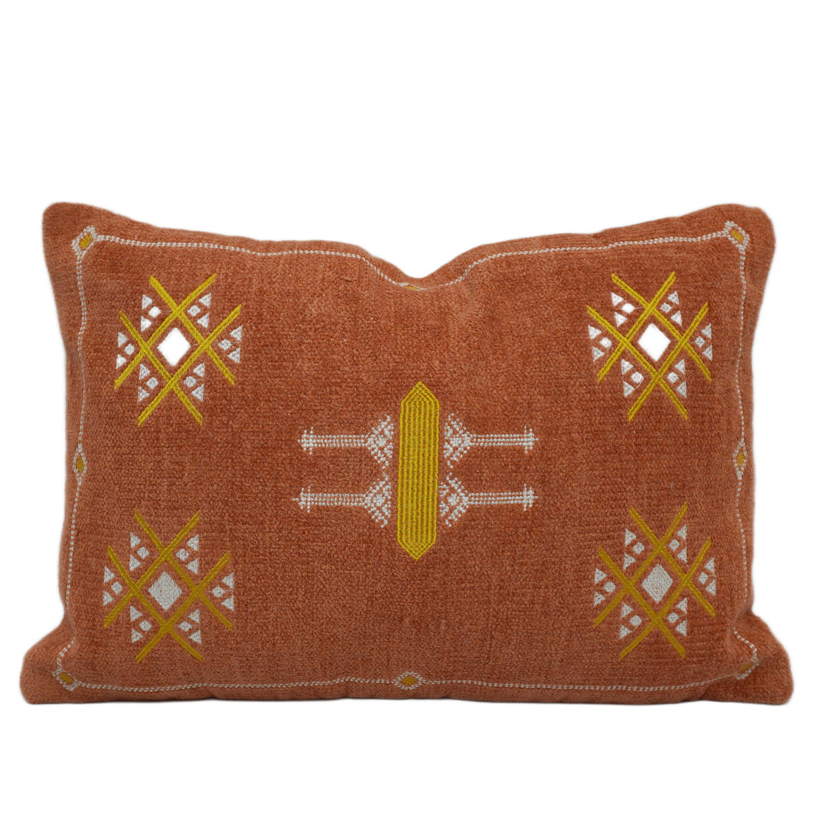 Machine Embroidered Geometric Cushion Cover – Rust Brown Tribal Pattern, 35 x 50 cm