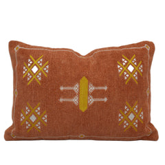 Machine Embroidered Geometric Cushion Cover – Rust Brown Tribal Pattern, 35 x 50 cm