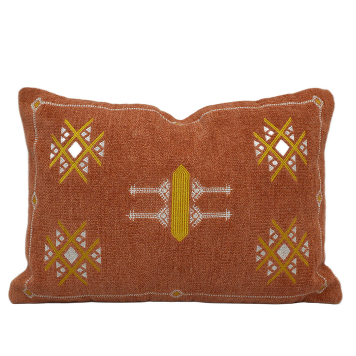 Machine Embroidered Geometric Cushion Cover – Rust Brown Tribal Pattern, 35 x 50 cm