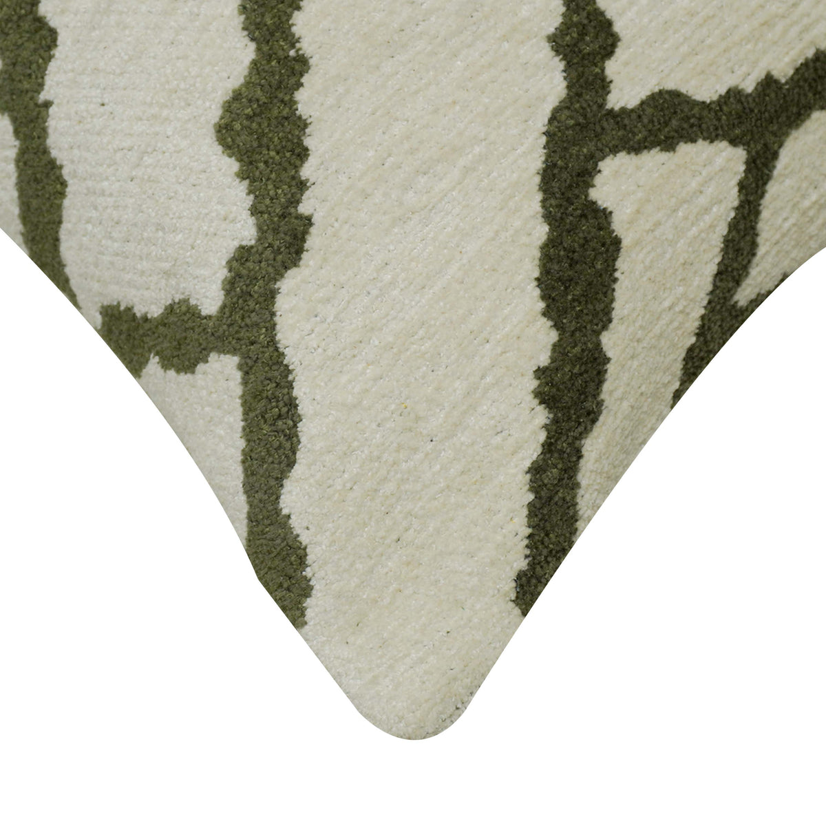 Geometric Jacquard Cotton Cushion Cover 45x45 cm | Ivory & Olive Green | Modern Trellis Pattern | Decorative Throw Pillow Cover with Hidden Zip