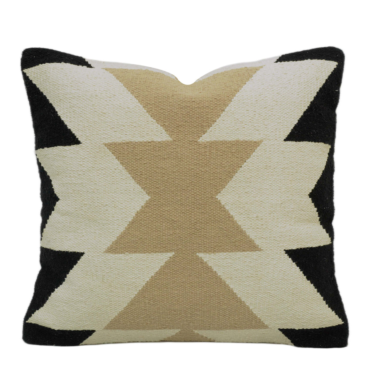 Beige Ivory & Black Geometric Handwoven Cotton Cushion Cover 45x45 cm
