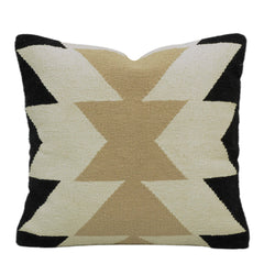Beige Ivory & Black Geometric Handwoven Cotton Cushion Cover 45x45 cm