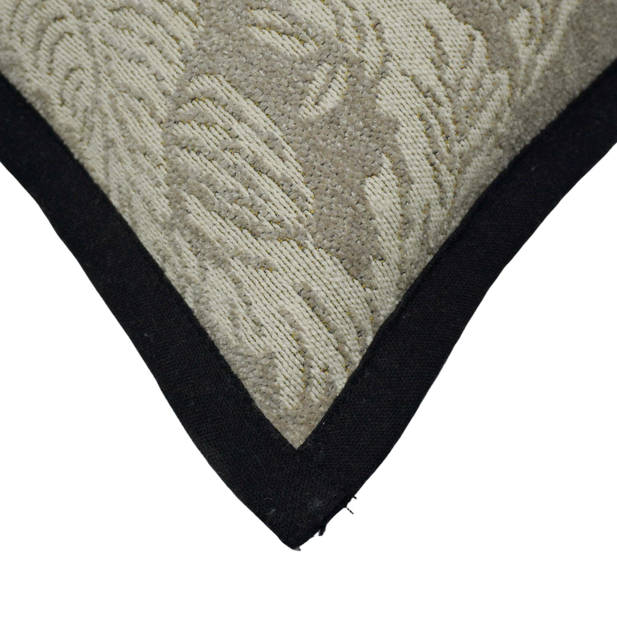 Beige Floral Jacquard Cushion Cover with Black Border – 45 x 45 cm | Elegant Textured Cushion Cover