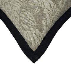 Beige Floral Jacquard Cushion Cover with Black Border – 45 x 45 cm | Elegant Textured Cushion Cover
