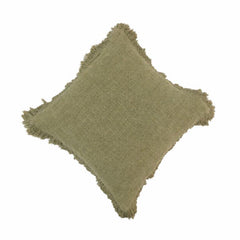 Artisan Handmade Cotton Cushion Cover – Olive Green Fringed Design | 45x45 cm