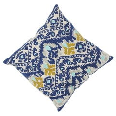Housse de coussin en coton tissé jacquard – Motif floral géométrique abstrait en bleu et moutarde | Housse de coussin décorative 45x45 cm