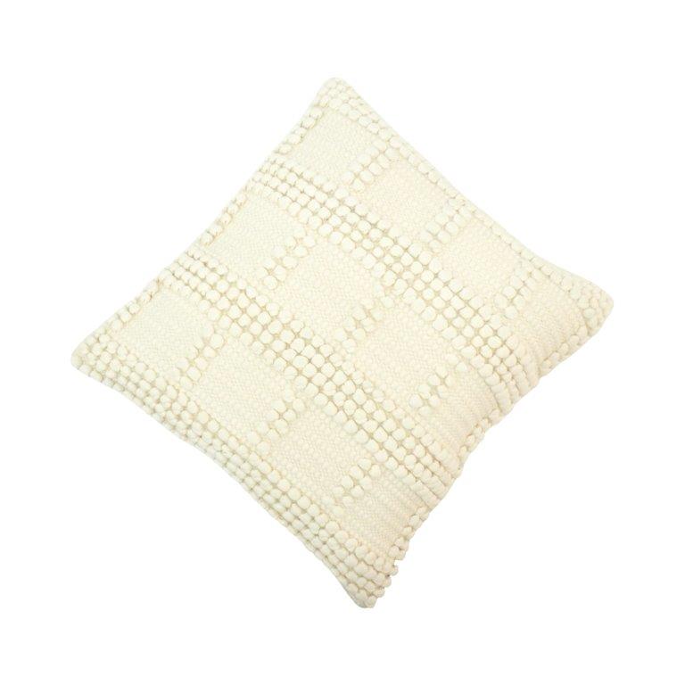 Handmade Cotton Tufted Cushion Cover 45x45 cm | Ivory Textured Boho Throw Pillow Cover | Artisan Woven Pom-Pom Design - Bulk manufacturer & supplier from Panipat, India