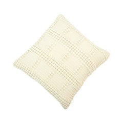 Handmade Cotton Tufted Cushion Cover 45x45 cm | Ivory Textured Boho Throw Pillow Cover | Artisan Woven Pom-Pom Design