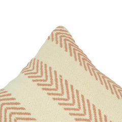 Handmade Cotton Chevron Embroidered Cushion Cover 45x45 cm | Boho Textured Throw Pillow Cover | Neutral Beige & Blush Pink