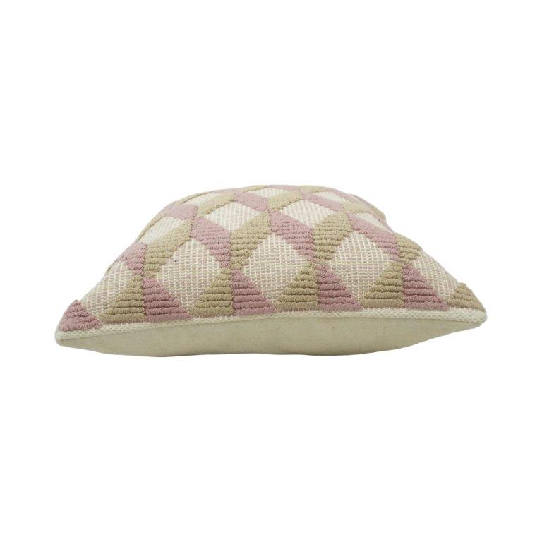 Handmade Tufted Geometric Cotton Cushion Cover 45x45 cm | Blush Pink & Beige Decorative Pillow Cover - Bulk manufacturer & supplier from Panipat, India