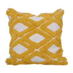 Mustard Yellow Tufted Cotton Cushion Cover 45x45 cm | Geometric Diamond Pattern | Handmade Textured Boho Throw Pillow Cover