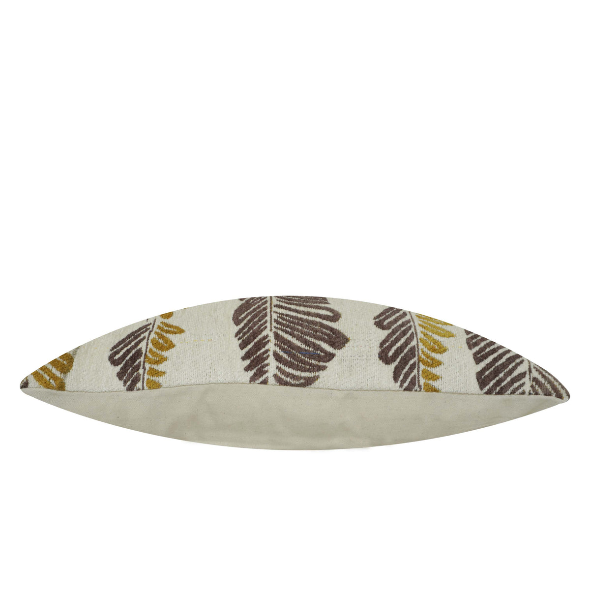 Leaf Pattern Jacquard Cotton Cushion Cover 35 x 50 cm | Decorative Lumbar Cushion Cover with Concealed Zip | Ivory, Mustard & Taupe