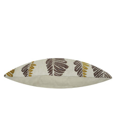 Ivory mustard and taupe leaf pattern jacquard cotton cushion cover 35x50 cm