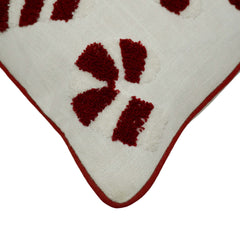 Hand Tufted Cotton Cushion Cover 45x45 cm | Red & Ivory Candy Cane Pattern | Decorative Throw Pillow Cover | Hidden Zipper | Modern Christmas Home Décor