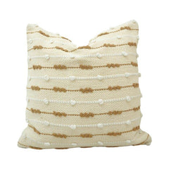Handmade Cotton Textured Cushion Cover 45x45 cm | Cream & Beige Woven Tufted Striped Pillow Cover | Boho Home Décor