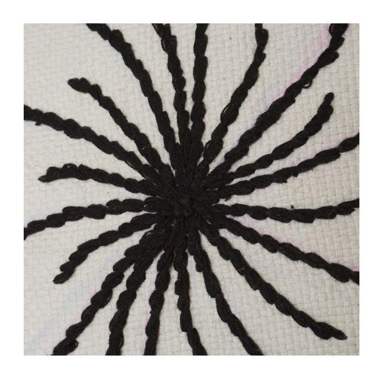 Black Spiral Embroidered Cotton Cushion Cover | Modern Abstract Floral Throw Pillow Cover | 18x18 Inch
