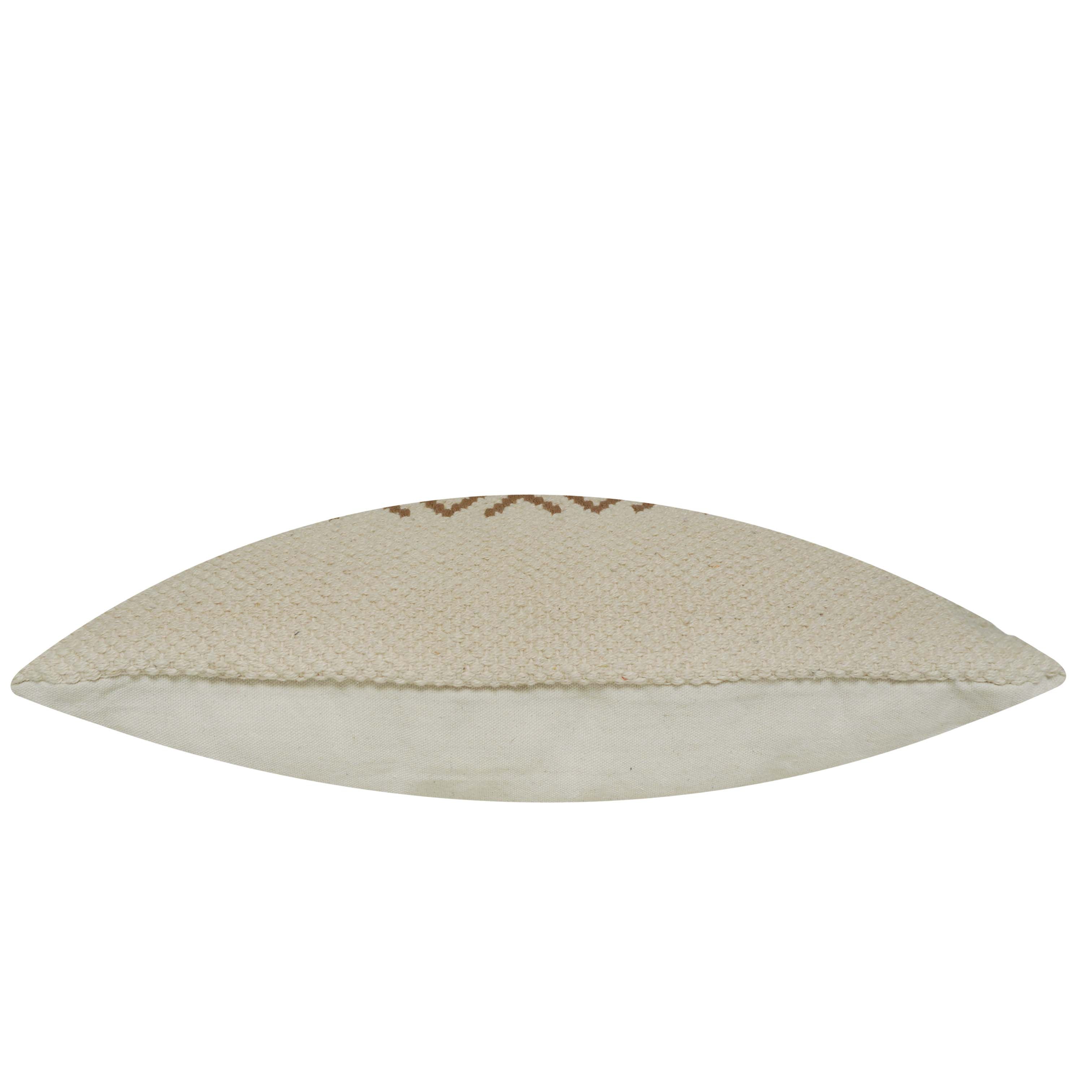Handwoven Cotton Cushion Cover 45x45 cm | Geometric Diamond Pattern | Boho Decorative Throw Pillow Cover | Cream & Brown | Hidden Zip | Sofa & Bed Accent