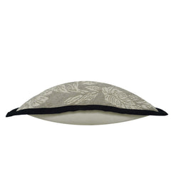 Beige Floral Jacquard Cushion Cover with Black Border – 45 x 45 cm | Elegant Textured Cushion Cover