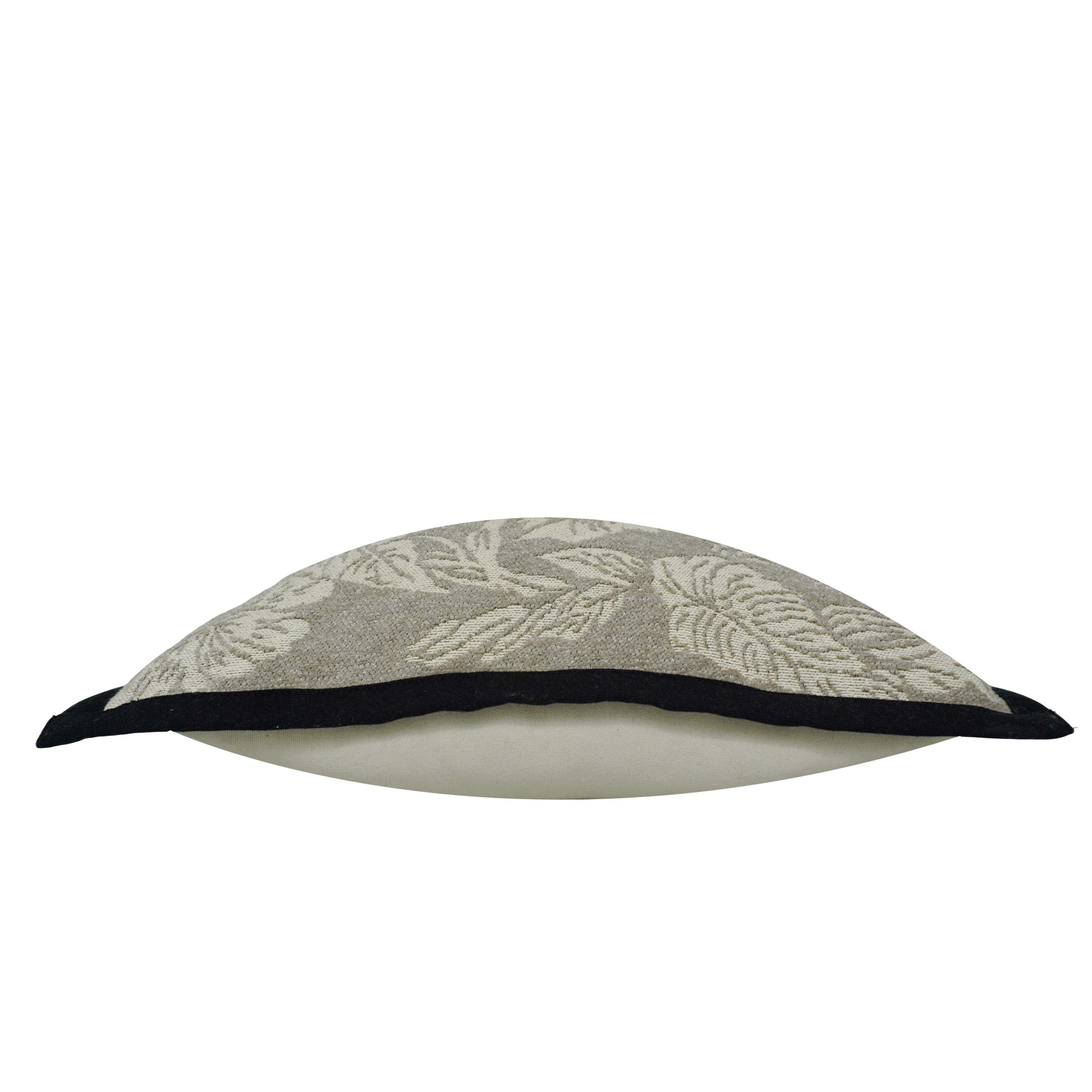 Beige Floral Jacquard Cushion Cover with Black Border – 45 x 45 cm | Elegant Textured Cushion Cover