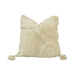 Ivory Tufted Cotton Cushion Cover with Tassels | Textured Geometric Design | 45 x 45 cm
