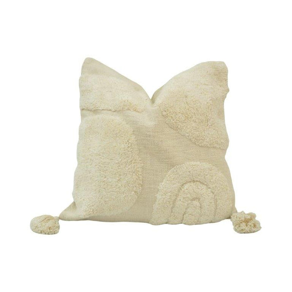 Ivory Tufted Cotton Cushion Cover with Tassels | Textured Geometric Design | 45 x 45 cm