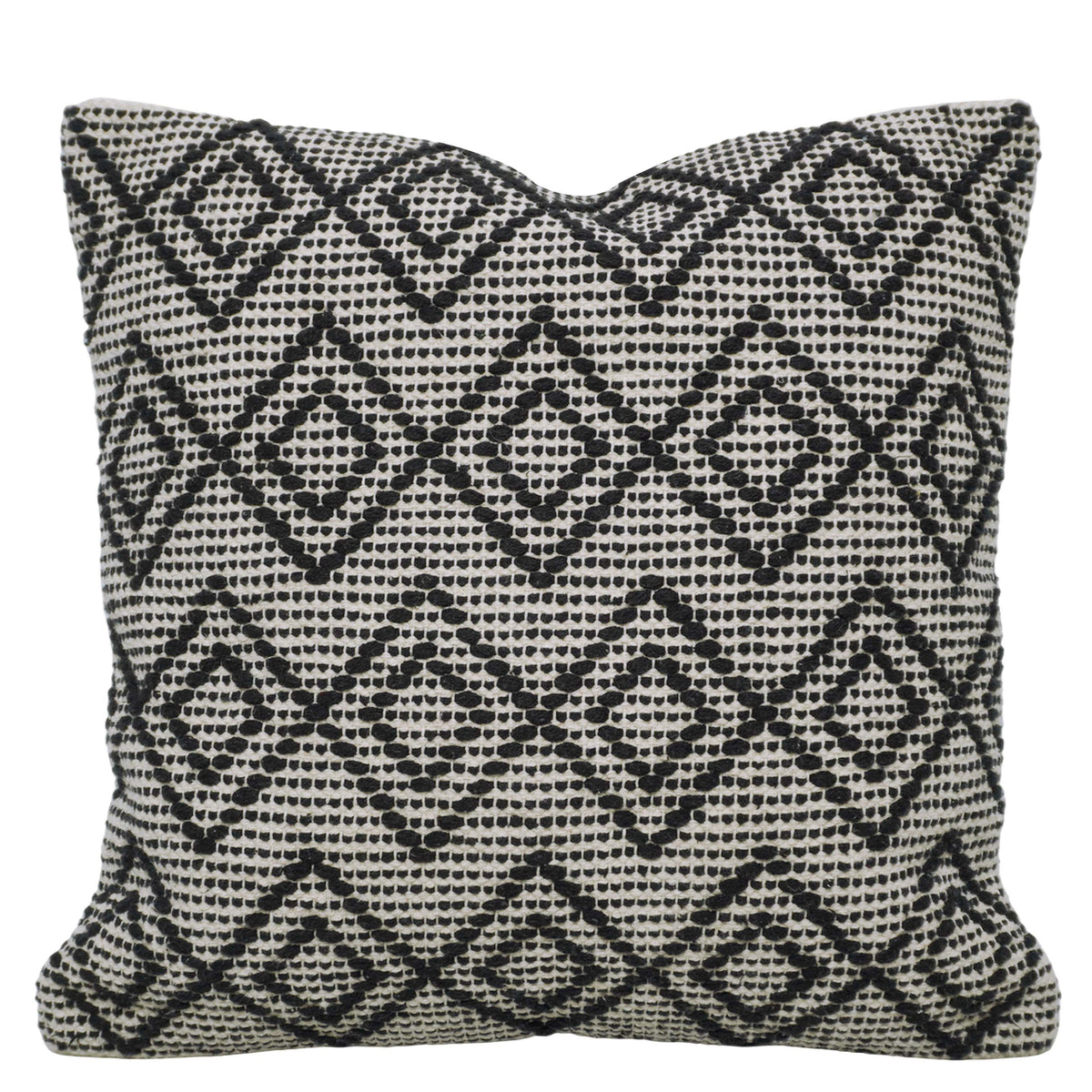 Handwoven Cotton Cushion Cover 45x45 cm – Black & Ivory Geometric Textured Design