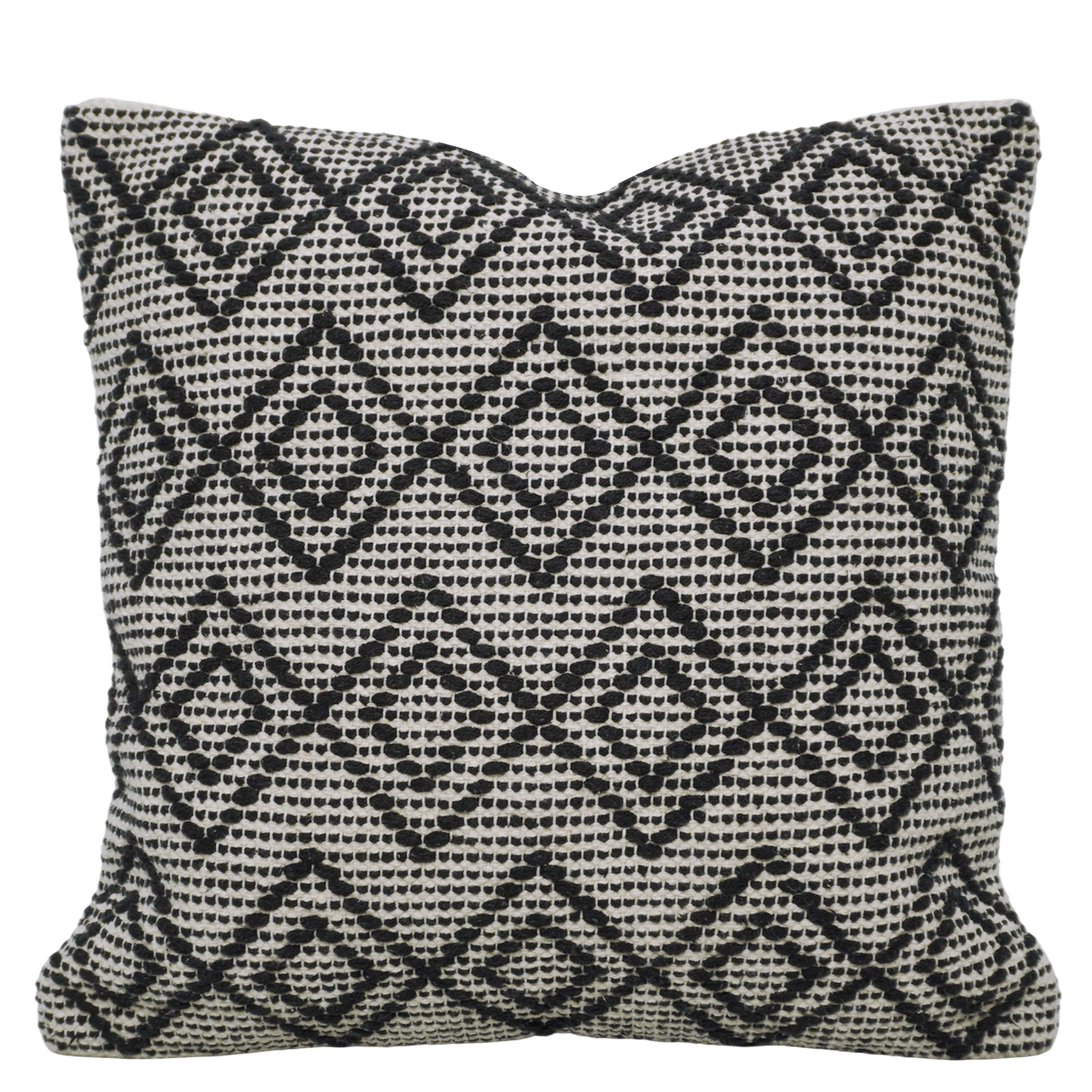Handwoven Cotton Cushion Cover 45x45 cm – Black & Ivory Geometric Textured Design