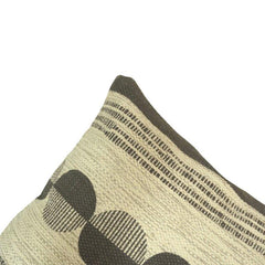 Modern Geometric Printed Cotton Cushion Cover | Beige & Charcoal Abstract Circle Design | 45x45 cm