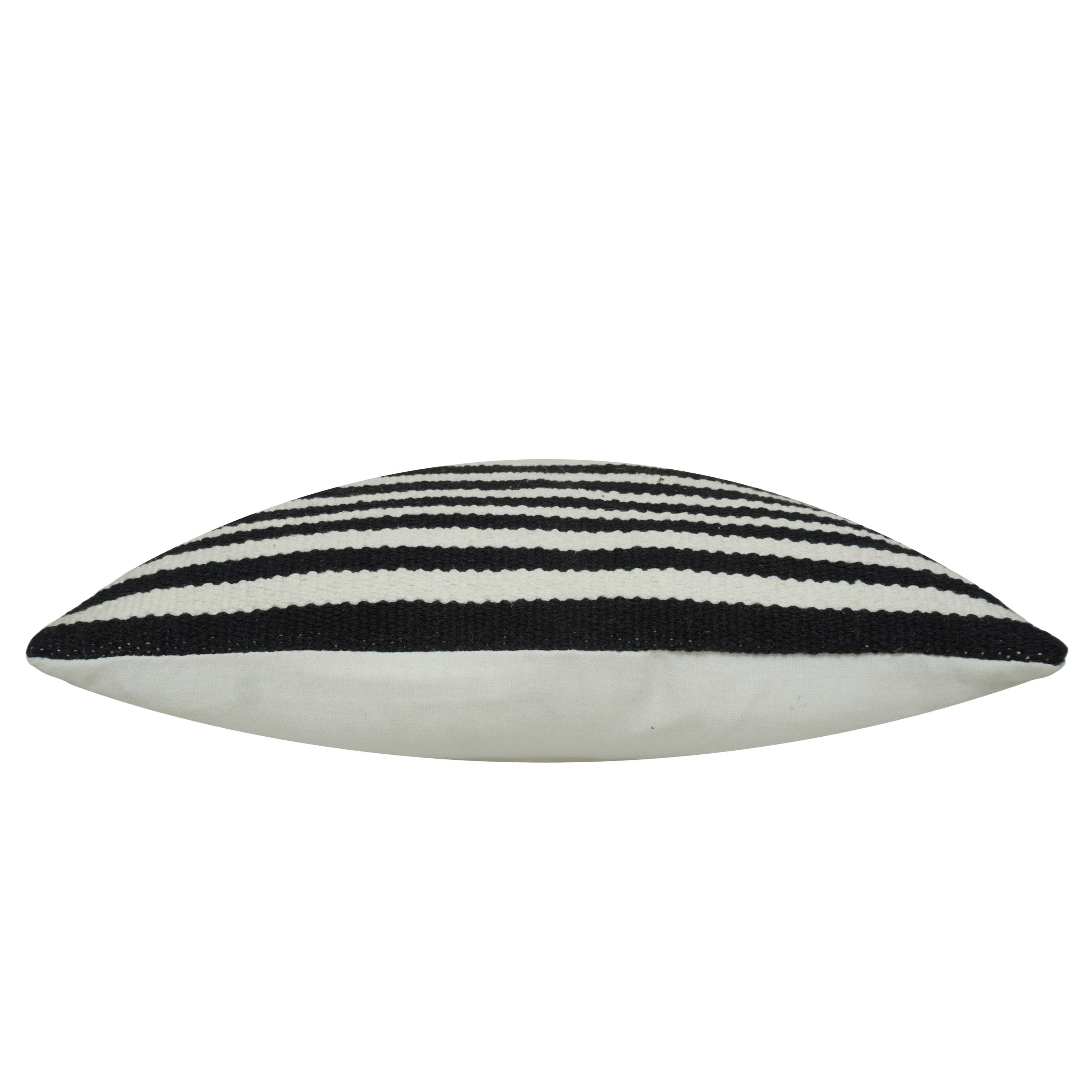 Handwoven Black & Ivory Striped Cotton Cushion Cover 45x45 cm | Modern Boho Woven Throw Pillow Cover | Hidden Zipper | 100% Cotton