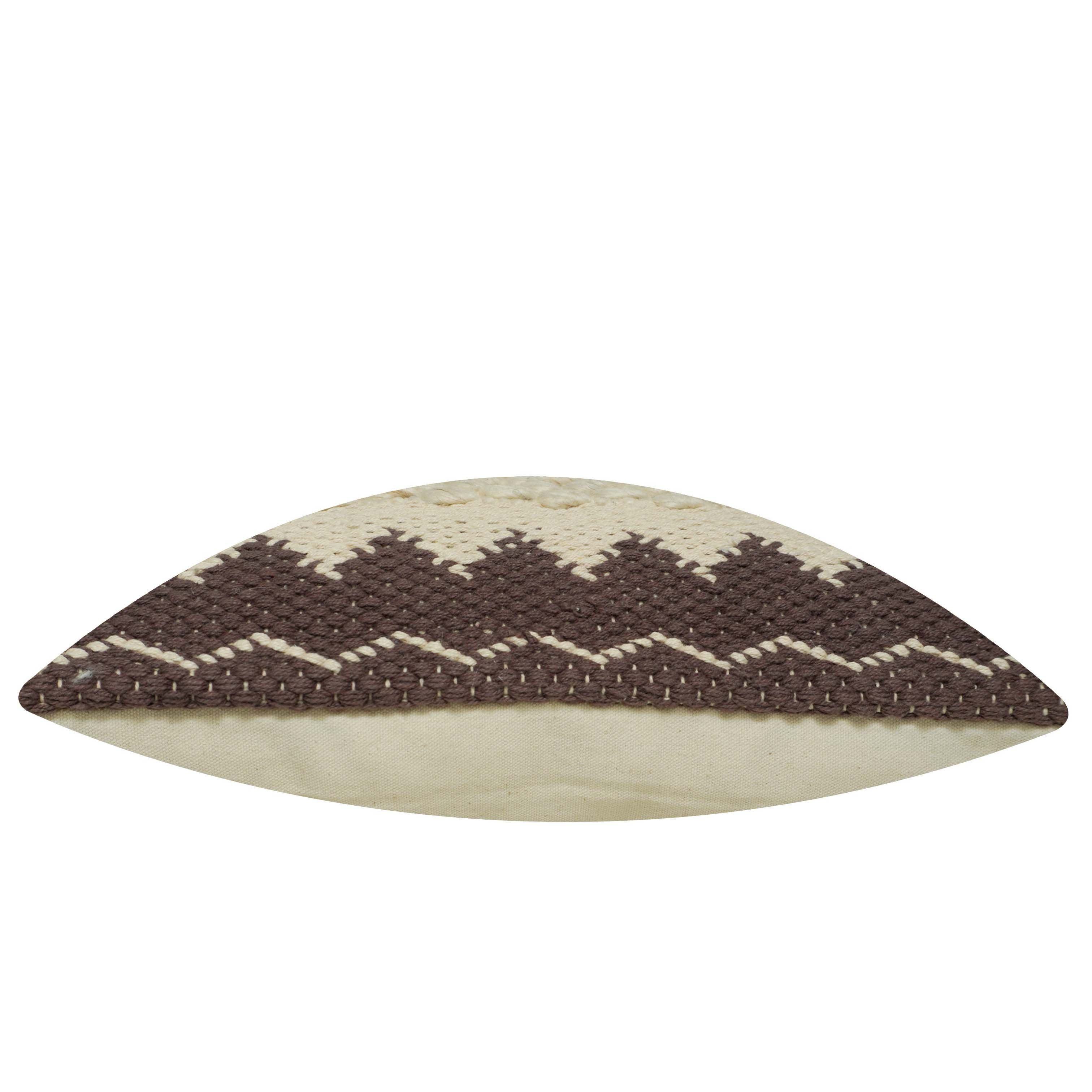 Handwoven Cotton Cushion Cover 45x45 cm | Textured Woven Boho Cushion Cover | Geometric Brown & Natural Decorative Pillow Cover with Hidden Zipper