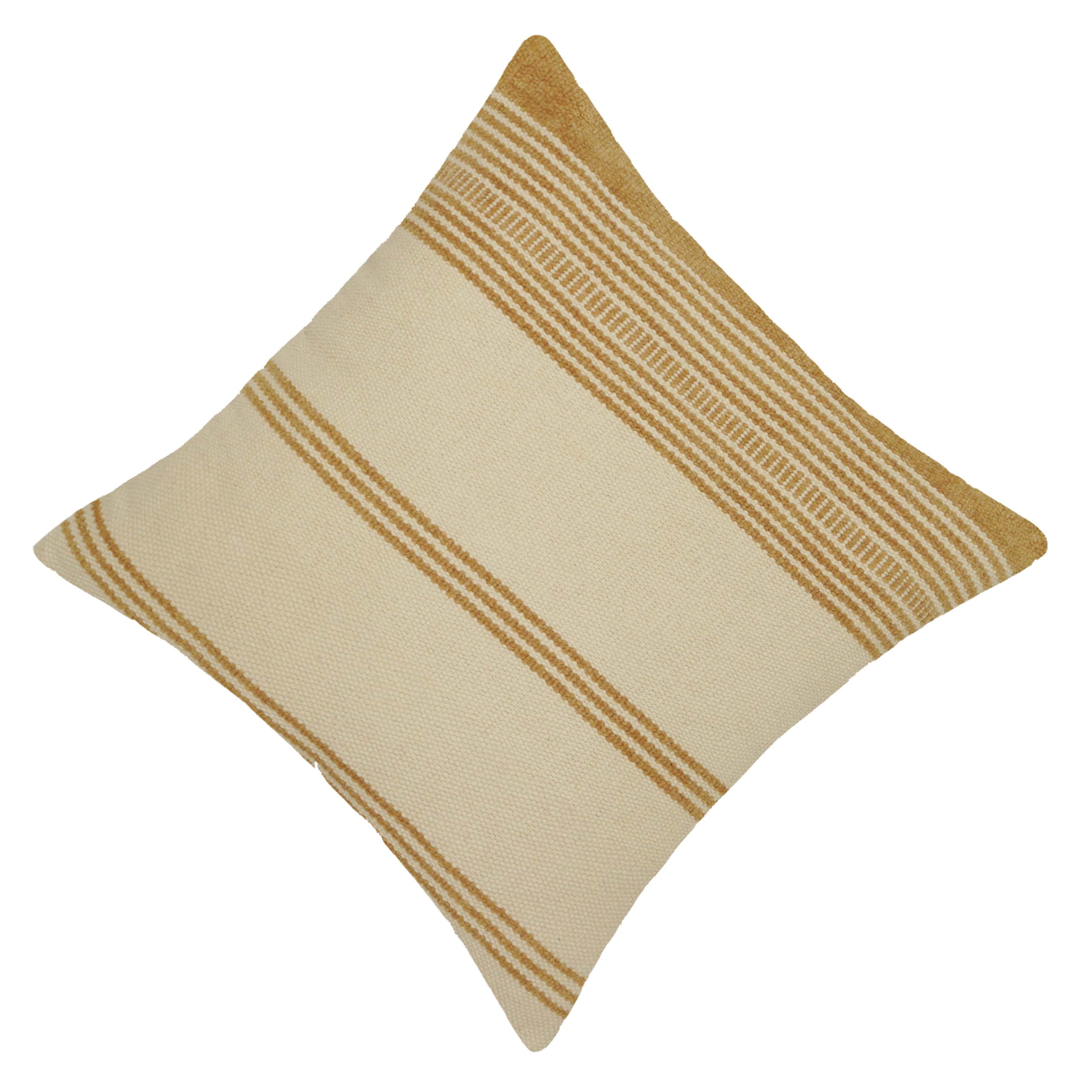 Handwoven Cotton Striped Cushion Cover 45x45 cm | Beige & Natural Woven Decorative Throw Pillow Cover | Hidden Zipper | Modern Boho Farmhouse Home Décor