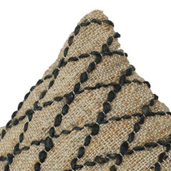 Handwoven Jute Cushion Cover with Black Diamond Embroidery | Rustic Natural Decorative Pillow Case | 18x18 Inch