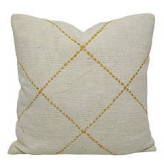 Hand Embroidered Cotton Cushion Cover 45x45 cm | Ivory & Mustard Geometric Stitch Decorative Throw Pillow Cover | Modern Boho Home Décor
