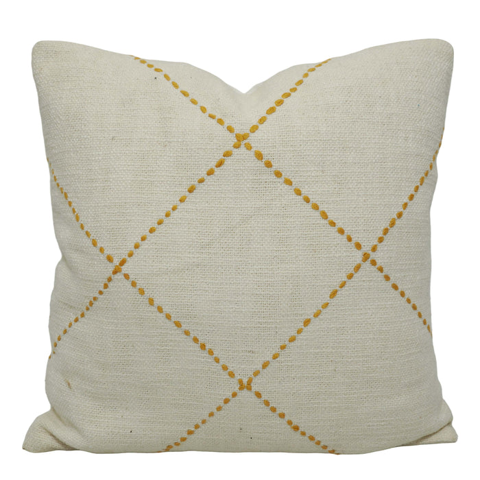 Hand Embroidered Cotton Cushion Cover 45x45 cm | Ivory & Mustard Geometric Stitch Decorative Throw Pillow Cover | Modern Boho Home Décor