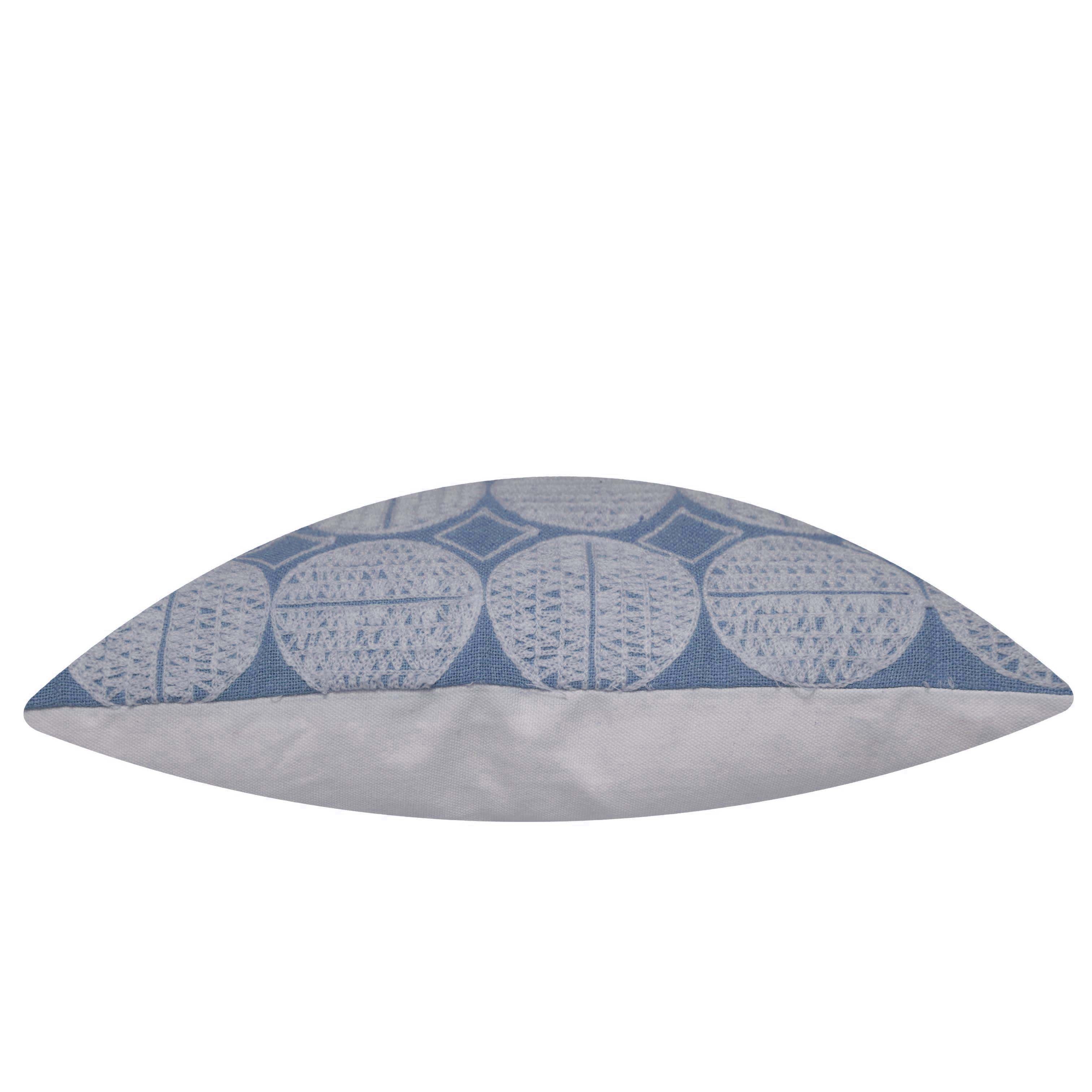Machine Embroidered Geometric Cotton Cushion Cover 45x45 cm | Blue & White Decorative Throw Pillow Cover | Modern Square Cushion Cover with Concealed Zip
