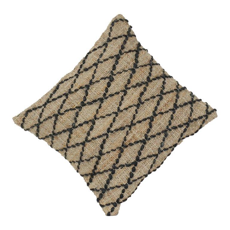 Handgewebter Jute-Kissenbezug mit schwarzer Rautenstickerei | Rustikaler, natürlicher Dekokissenbezug | 45x45 cm - Bulk manufacturer & supplier from Panipat, India