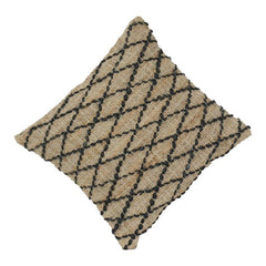 Handwoven Jute Cushion Cover with Black Diamond Embroidery | Rustic Natural Decorative Pillow Case | 18x18 Inch