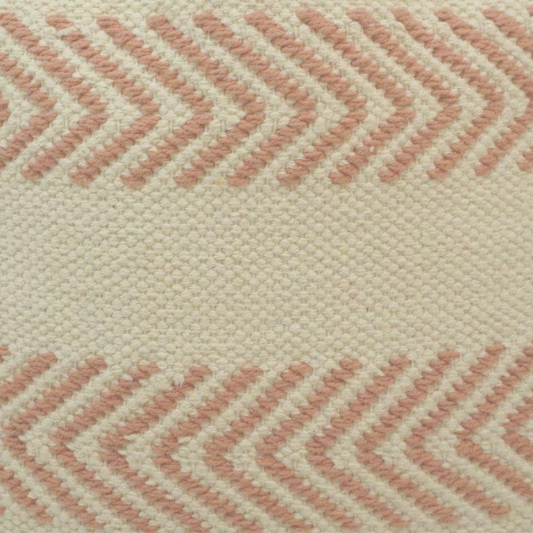 Handmade Cotton Chevron Embroidered Cushion Cover 45x45 cm | Boho Textured Throw Pillow Cover | Neutral Beige & Blush Pink - Bulk manufacturer & supplier from Panipat, India