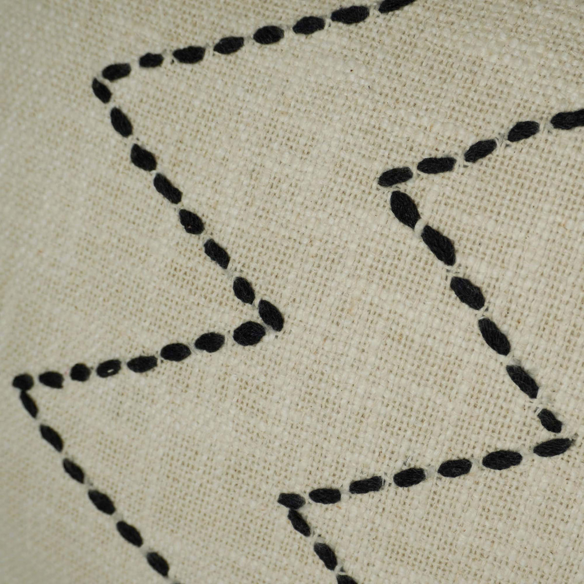 Handmade Embroidered Cotton Cushion Cover 45x45 cm | Ivory Cushion Cover with Black Zigzag Embroidery & Corner Tassels | Decorative Throw Pillow Cover | Hidden Zip
